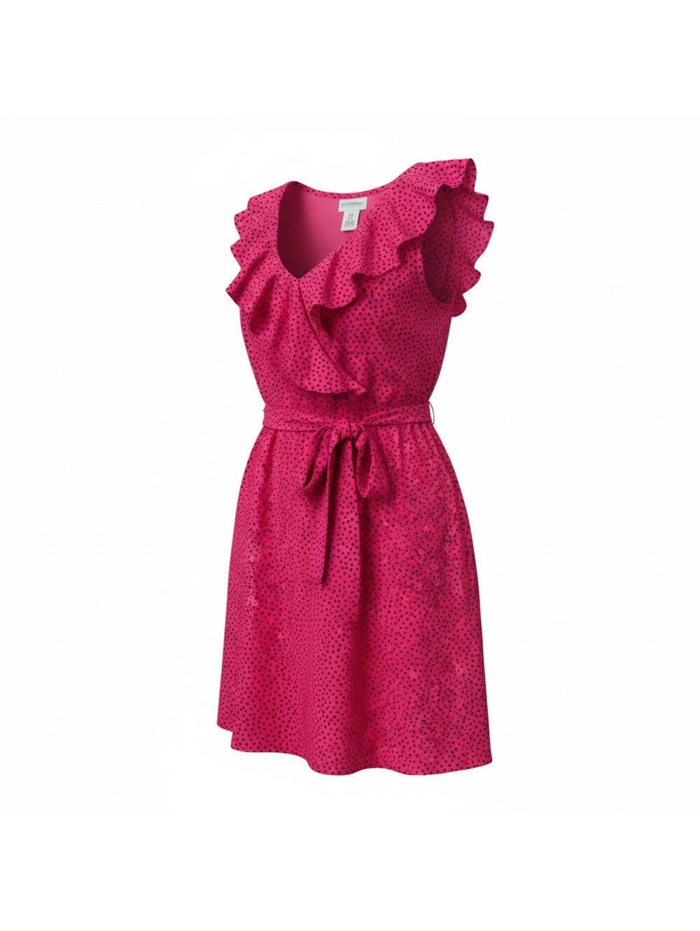 Motherhood Maternity Dress Women Size M Pink Polka Dot Ruffle Sleeveless